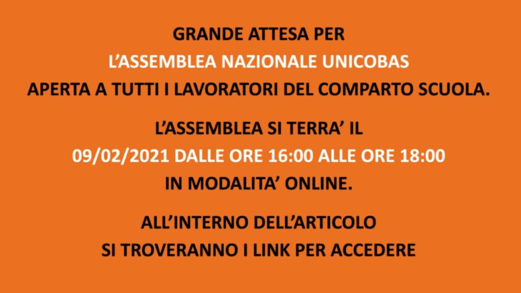 Assemblea sindacale nazionale Unicobas 09.02.21 ore 16:00