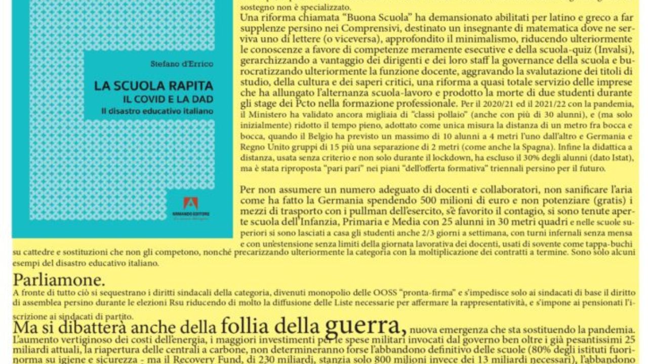 Convegno Unicobas Presentazione di Il disastro educativo italiano" 31.03.22