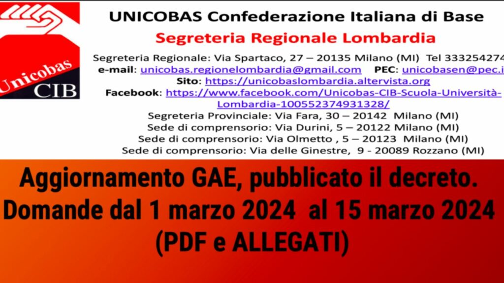 Aggiornamento GAE, pubblicato il decreto. Domande dal 1 marzo 2024  al 15 marzo 2024  (PDF e ALLEGATI)