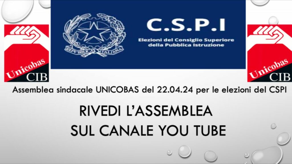 Rivedi l'assemblea dell'UNICOBAS per il CSPI 22.04.24