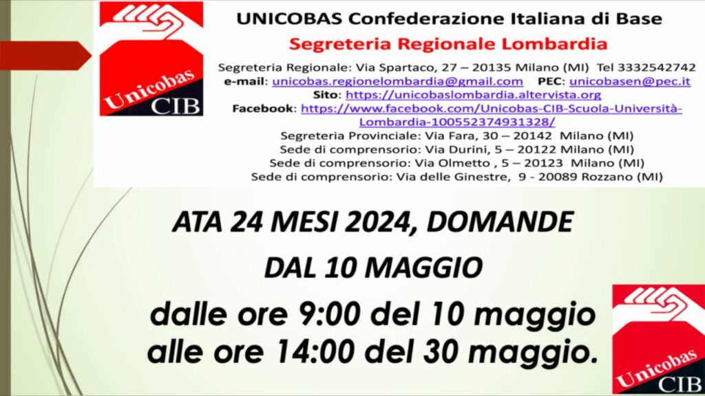 ATA 24 MESI 2024, DOMANDE DAL 10 MAGGIO