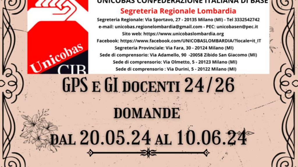 GPS e GI docenti 24/26 domande dal 20.05.24 al 10.06.24