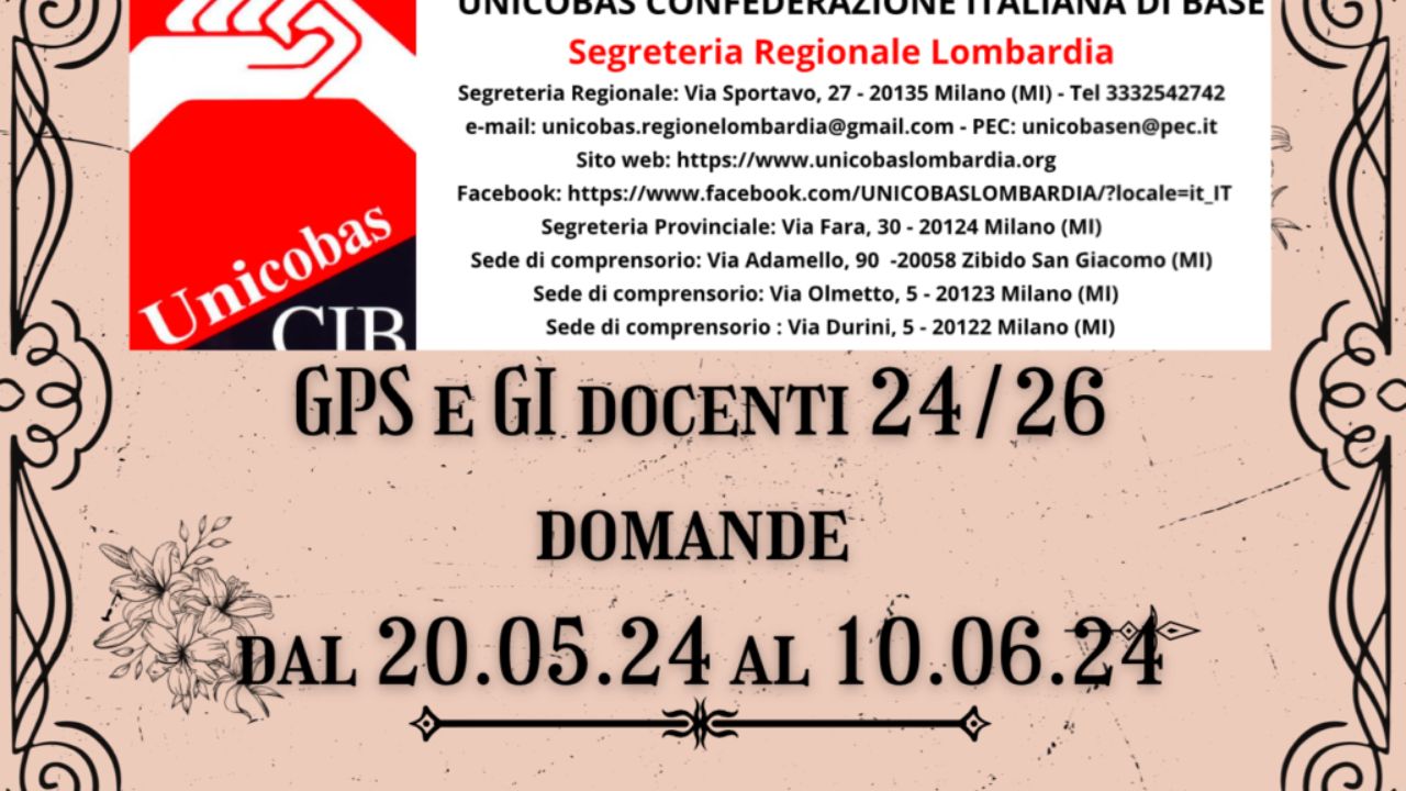 GPS e GI docenti 24/26 domande dal 20.05.24 al 10.06.24