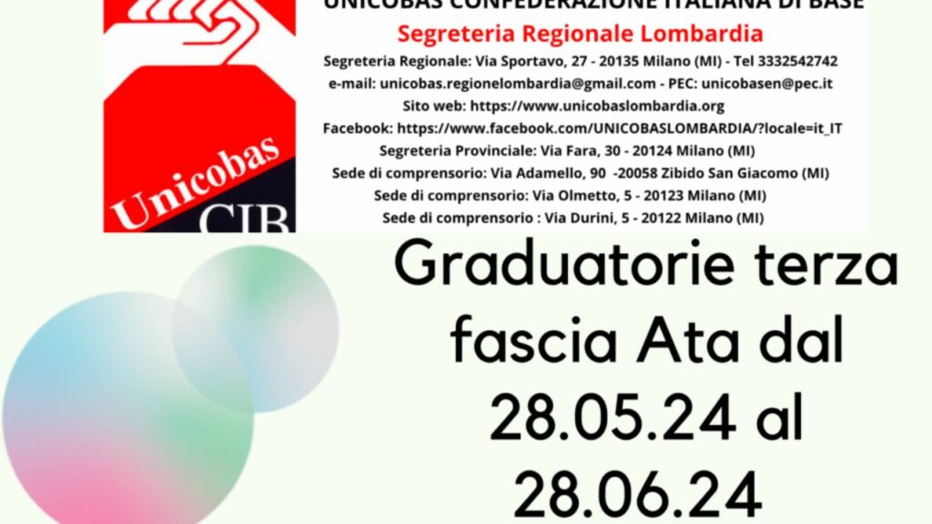 Graduatorie di terza fascia ATA: presentazione delle domande dal 28.05.24 al 28.06.24 (Scarica il decreto)