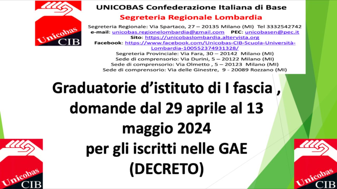 Graduatorie d’istituto di I fascia , domande dal 29 aprile al 13 maggio 2024 per gli iscritti nelle GAE (DECRETO)