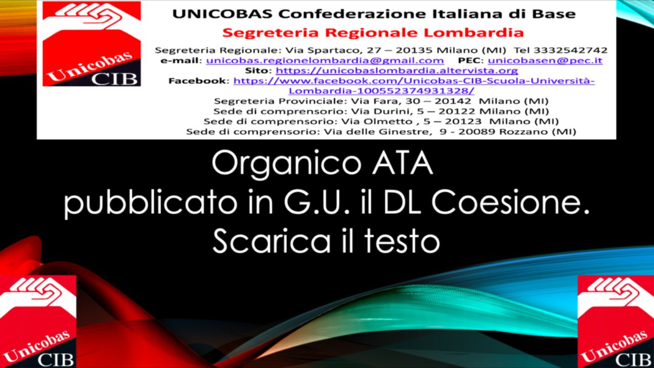 Organico ATA, pubblicato in GU il DL Coesione (TESTO)