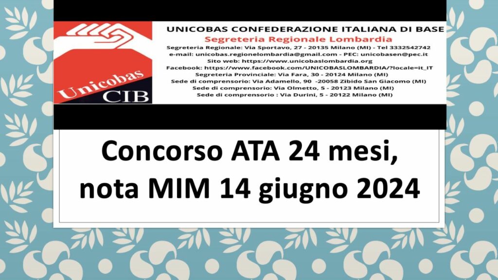 Concorso ATA 24 mesi, nota MIM 14 giugno 2024