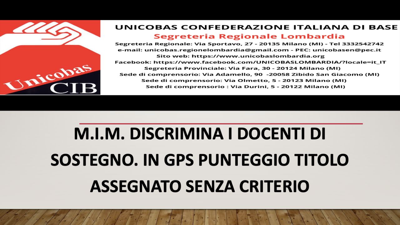 MIM discrimina i docenti di sostegno