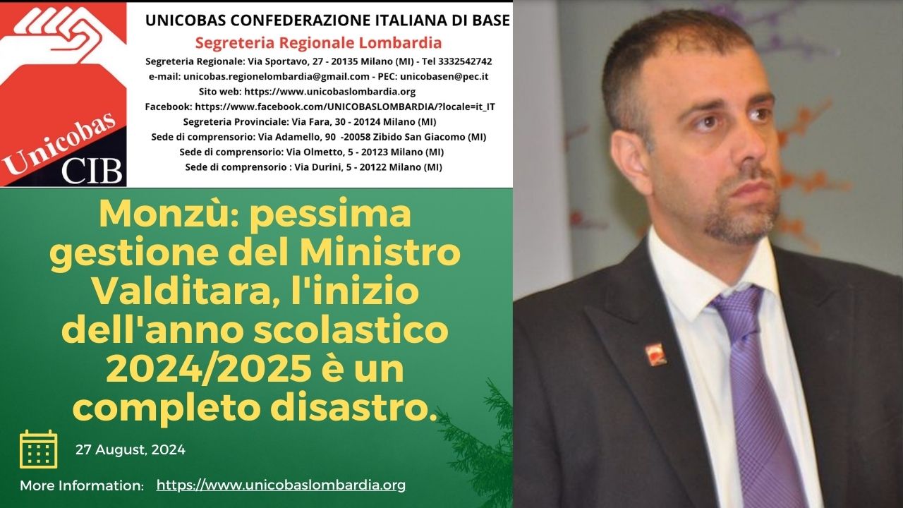 Monzù pessima gestione del Ministro Valditara, l'inizio dell'anno scolastico 20242025 è un completo disastro