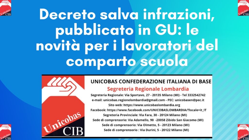 Decreto salva infrazioni pubblicato in GU le novità per i lavoratori del comparto scuola