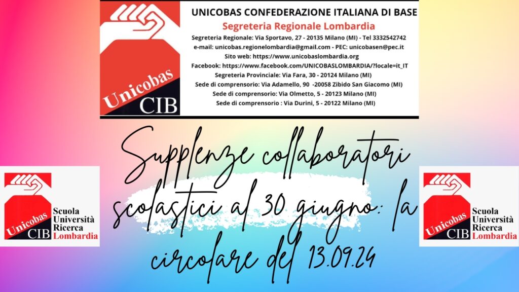 Supplenze collaboratori scolastici al 30 giugno la circolare del 13.09.24