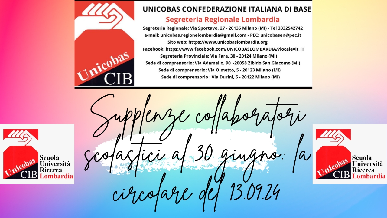 Supplenze collaboratori scolastici al 30 giugno la circolare del 13.09.24