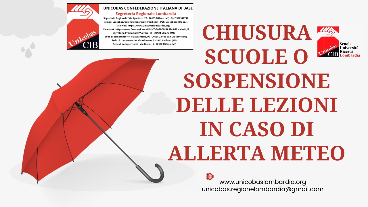 Chiusura scuole o sospensione delle lezioni in caso di allerta meteo