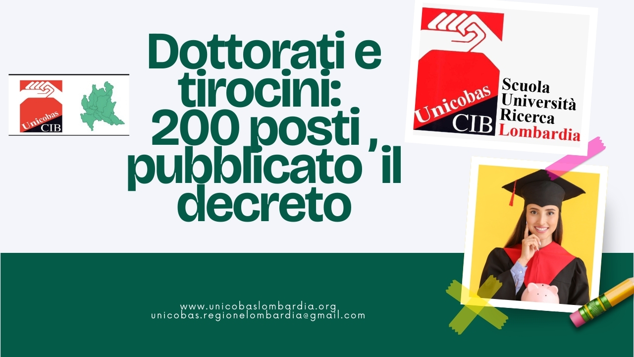 Dottorati e tirocini 200 posti , pubblicato il decreto