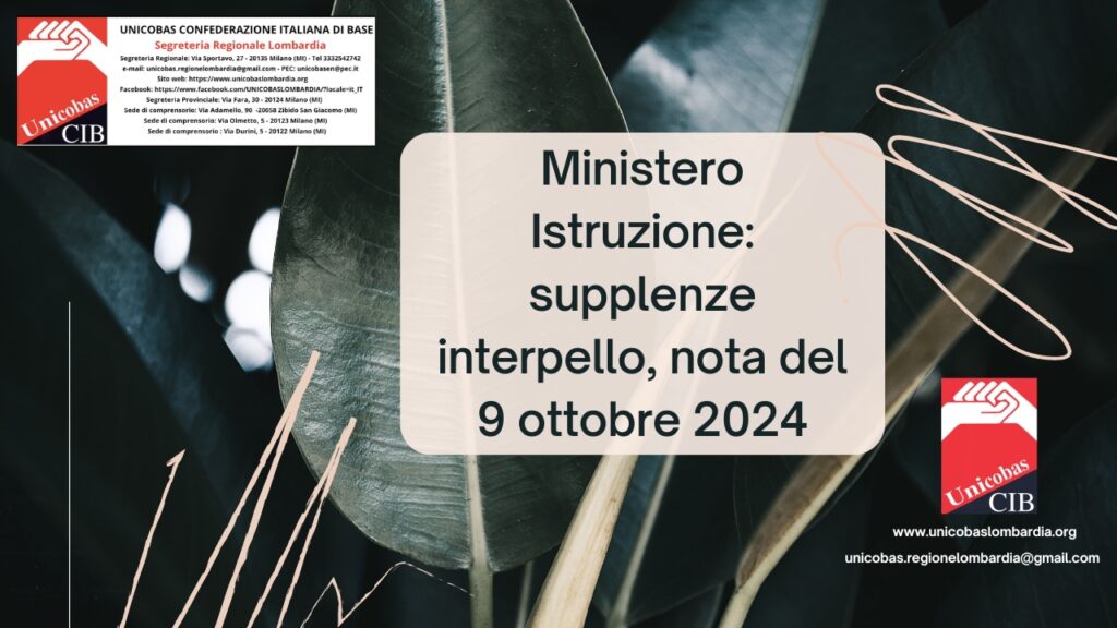 Ministero Istruzione supplenze interpello, nota del 9 ottobre 2024