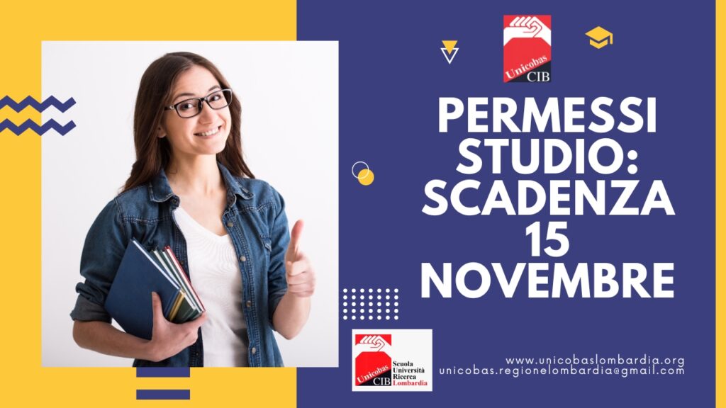 Permessi studio scadenza 15 novembre