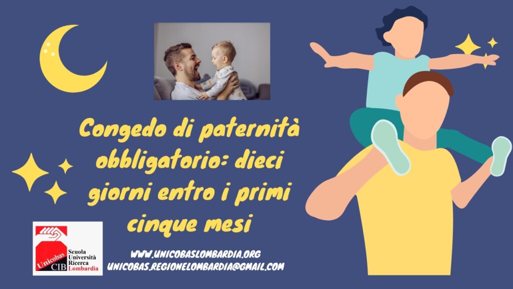 Congedo di paternità obbligatorio dieci giorni entro i primi cinque mesi