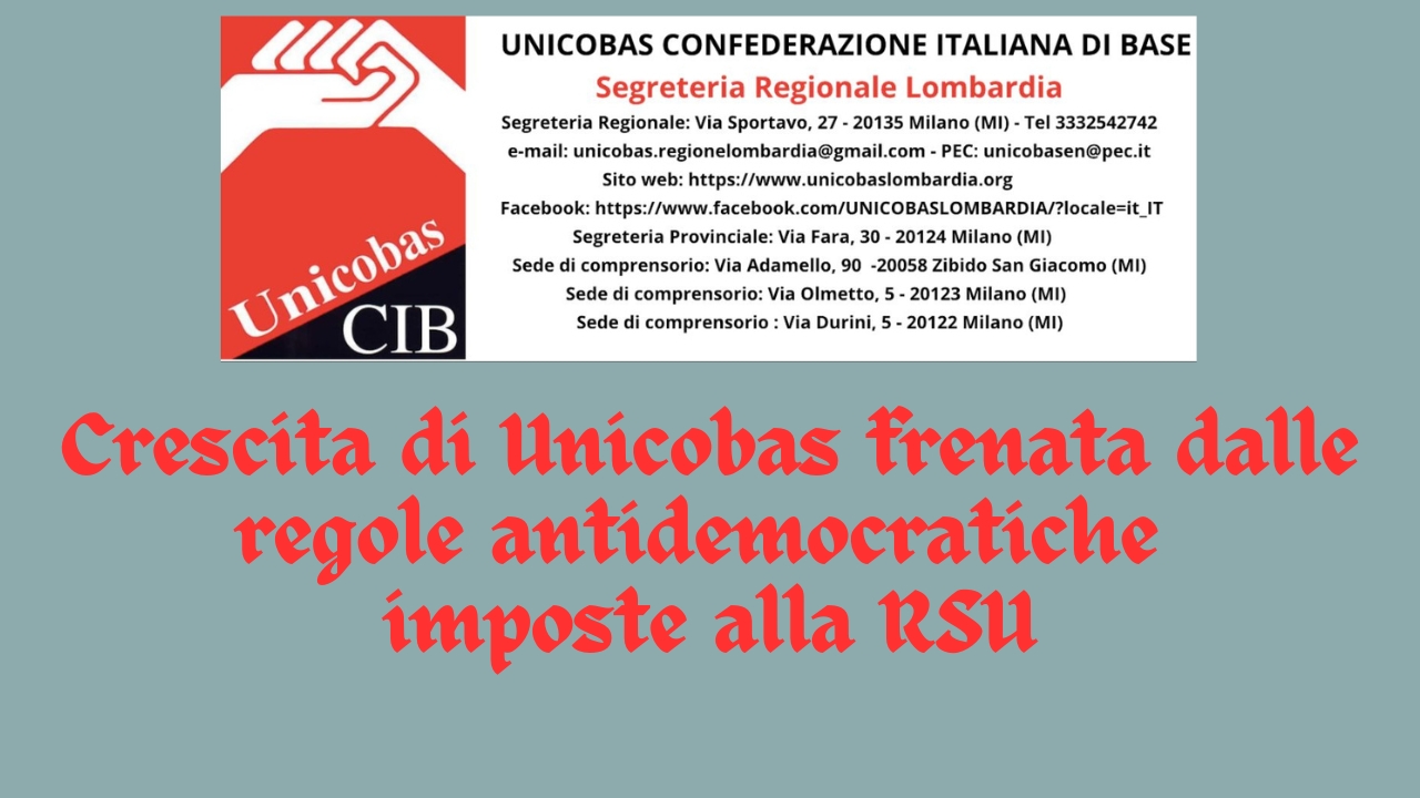 Crescita di Unicobas frenata dalle regole antidemocratiche imposte alla Rsu